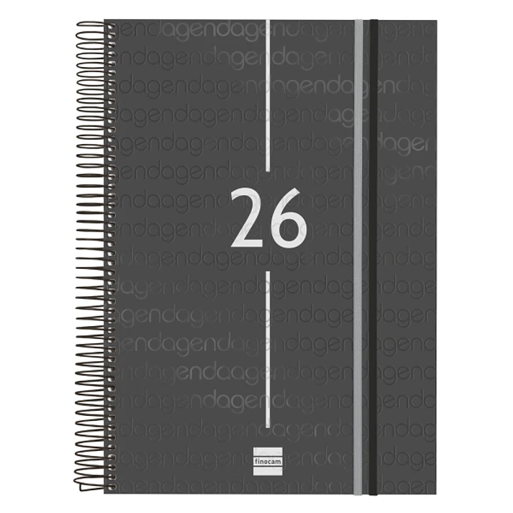 Finocam Year Agenda de Espiral - Tapa Ligera - Formato E40 - 230x29x297mm - 1 Dia por Pagina - Color Negro 1