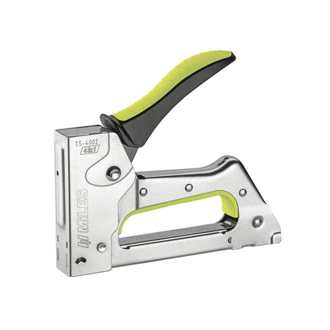 Miles TS4002 Clavadora/Grapadora Metalica - Para Grapas 6-10mm - Facil Carga con Indicador - Ergonomica - Color Cromado 1