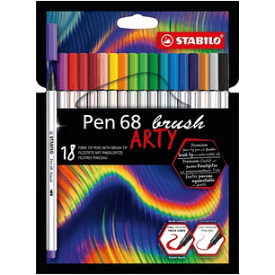 Stabilo Pen 68 Brush Arty Pack de 18 Rotuladores - Punta de Pincel - Tinta a Base de Agua - Colores Surtidos