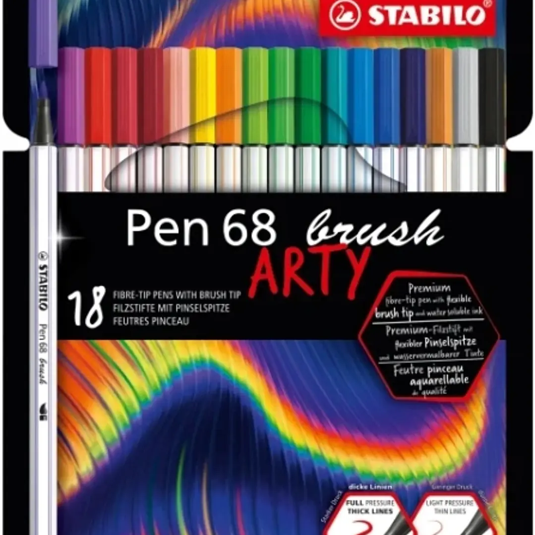 Stabilo Pen 68 Brush Arty Pack de 18 Rotuladores - Punta de Pincel - Tinta a Base de Agua - Colores Surtidos 1