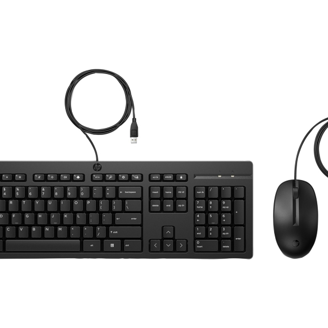 HP 225 Combo Teclado y Raton USB G2 - Tecla Copilot - Patas Ajustables - Raton Optico 1200 DPI - Plug & Play - Facil de Limpiar - Fabricado con Materi 1