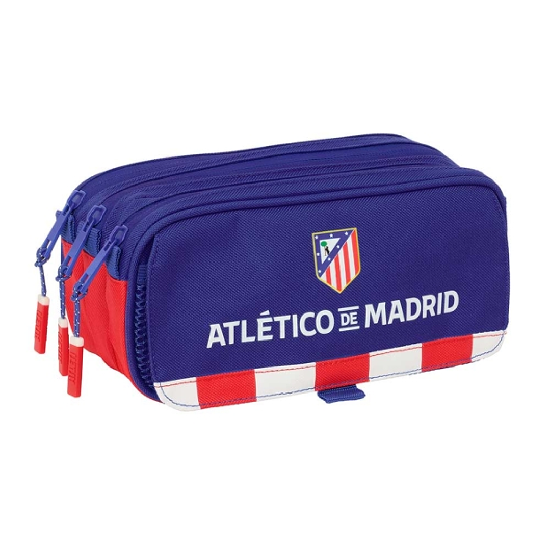 Safta Atletico de Madrid Portatodo - 3 Compartimentos con Cremalleras - Bolsillo Frontal - Cinta Adaptable - 1.72L - 215x80x100mm - Color Azul Marino 1