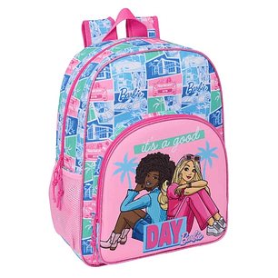 Safta Barbie Mochila Adaptable a Carro - Portabotellas - Doble Tirador en Cremallera - Hombreras Ergonomicas Acolchadas - Asa de Mano Superior - 19L -