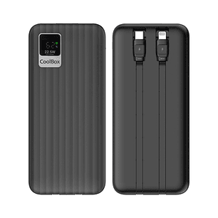Coolbox DP10 Powerbank 10000mAH 22.5W PD y QC - USB-C y Lightning - Pantalla LCD - Color Negro