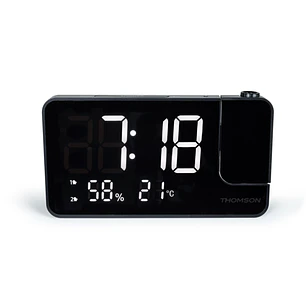 Thomson CP100T Radio Reloj Despertador - Proyeccion y Temperatura Interior - Alarma Dual - Color Negro