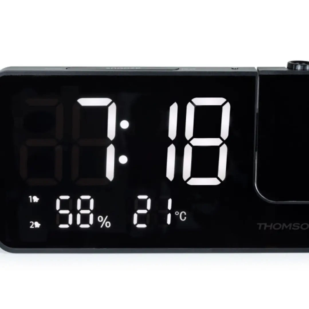 Thomson CP100T Radio Reloj Despertador - Proyeccion y Temperatura Interior - Alarma Dual - Color Negro 1