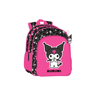 Safta Kuromi Mochila Infantil - Adaptable a Carro - Asa de Mano - Bolsillos Laterales - 33x42x14cm - Color Fucsia/Negro