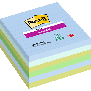 Post-It Super Sticky Pack de 6 Blocs de 90 Notas Adhesivas Reposicionables - Forma Cuadrada - 101x101mm - Colores Surtidos