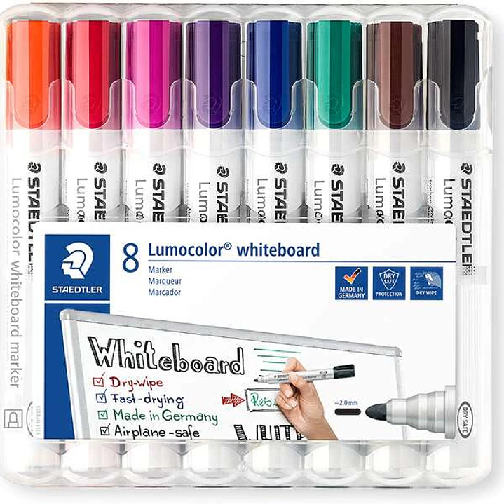 Staedtler Lumocolor 351 Pack de 8 Marcadores para Pizarra Blanca - Secado Rapido - Colores Surtidos 1
