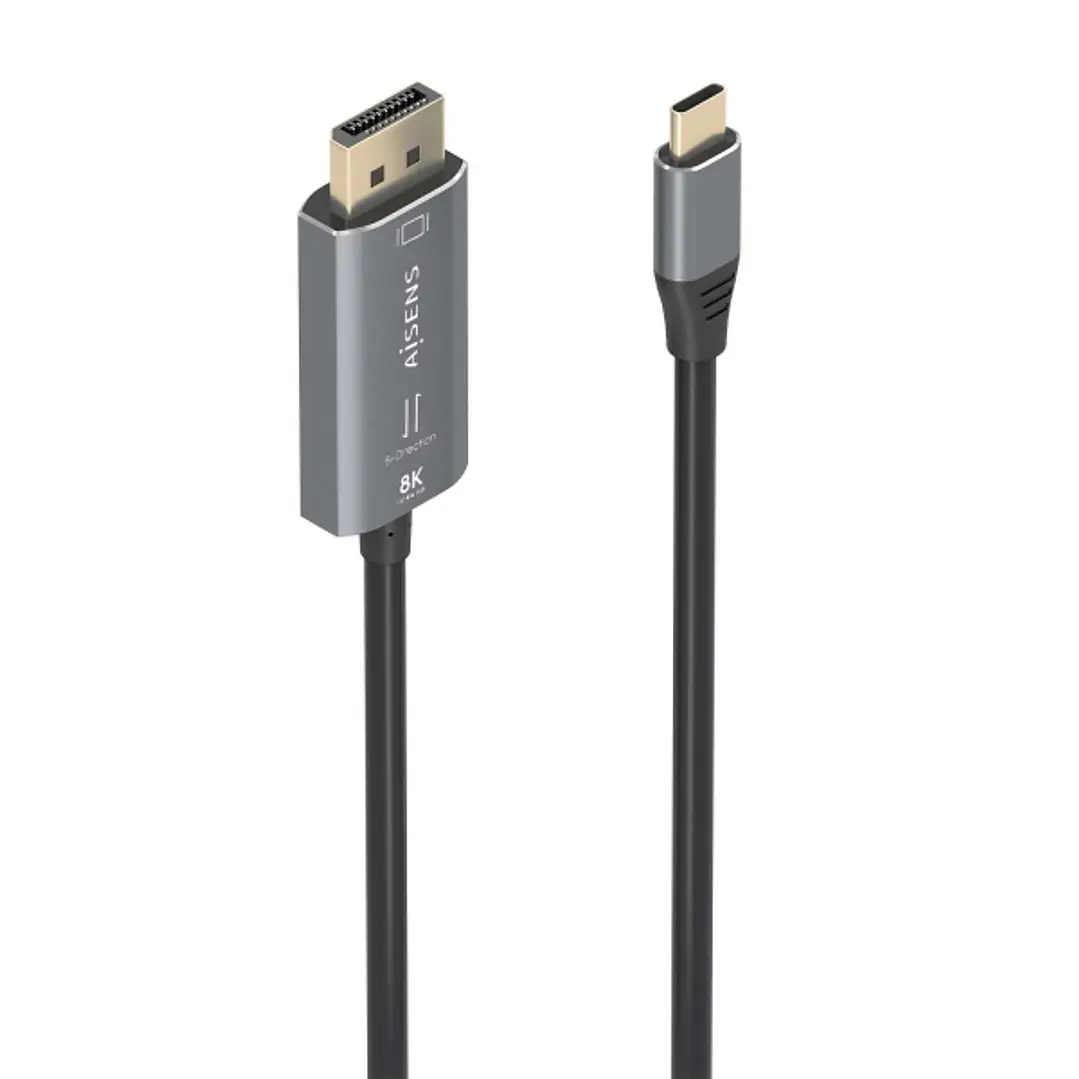 Aisens Cable Conversor Aluminio Bidireccional USB-C a Displayport 8K@60Hz - USB-C/M-DP/M - 1.8m - Color Gris 1