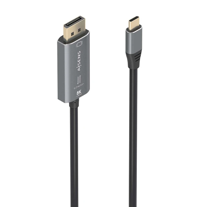 Aisens Cable Conversor Aluminio Bidireccional USB-C a Displayport 8K@60Hz - USB-C/M-DP/M - 1.8m - Color Gris 1