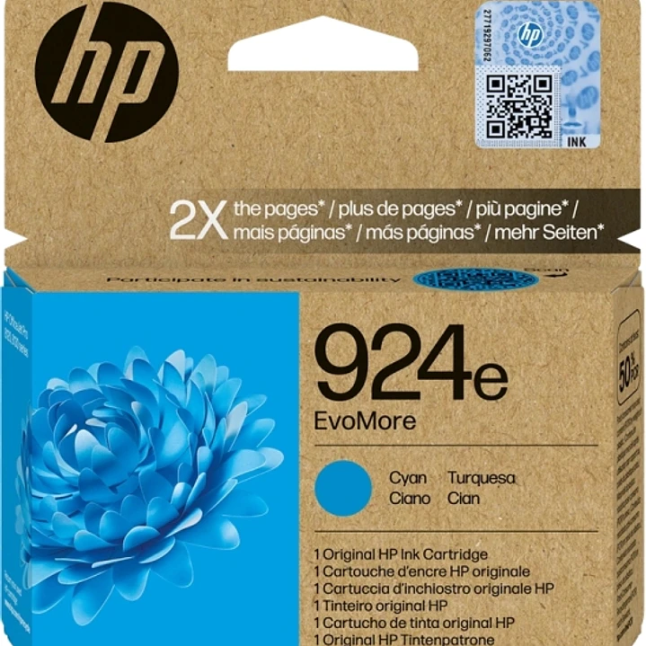 HP 924e XL Cyan Cartucho de Tinta Original - 4K0U7NE 1