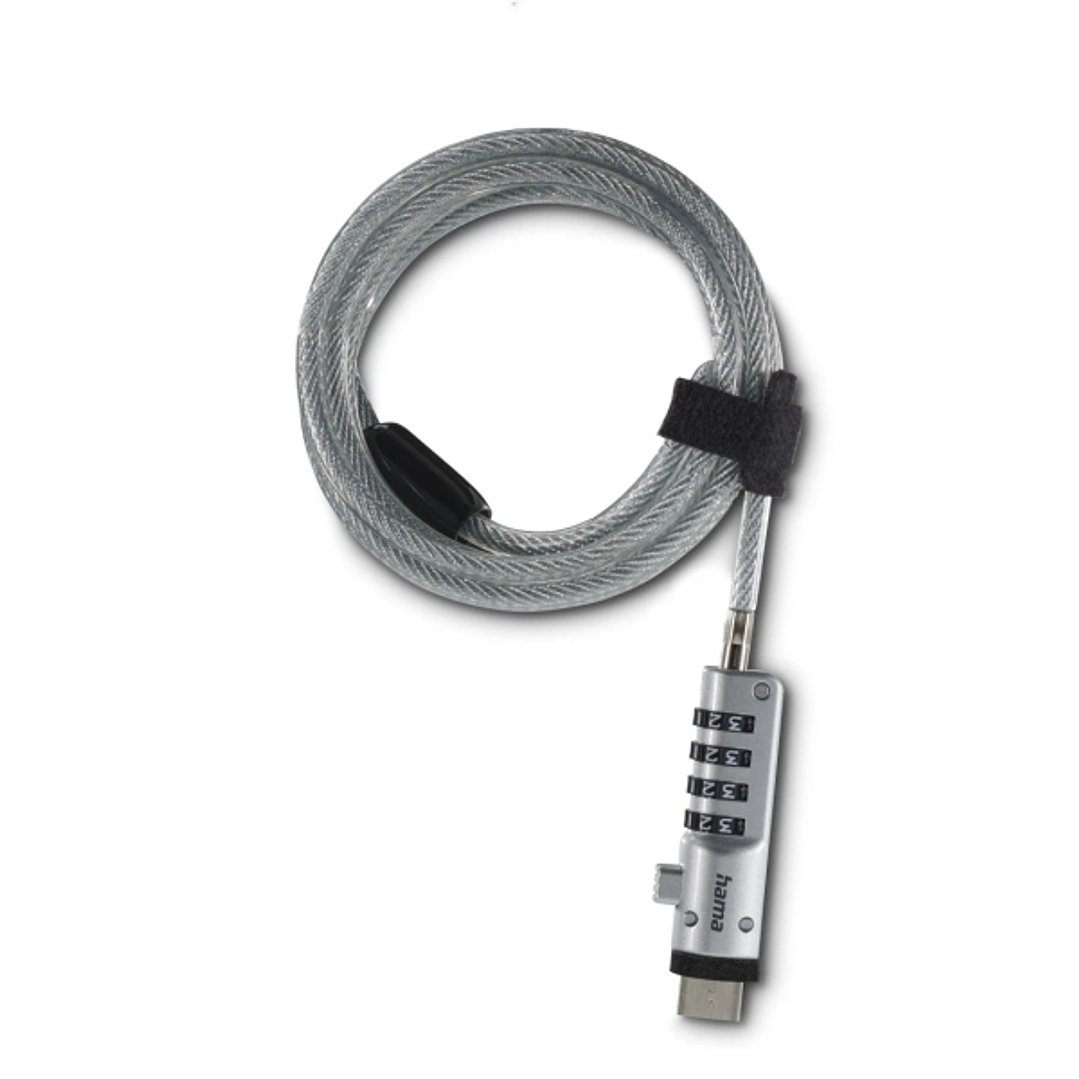 Hama Cable de Seguridad para Portatiles de 5.5mm - Cable 180cm - Acero - Candado de Combinacion - Color Acero 1