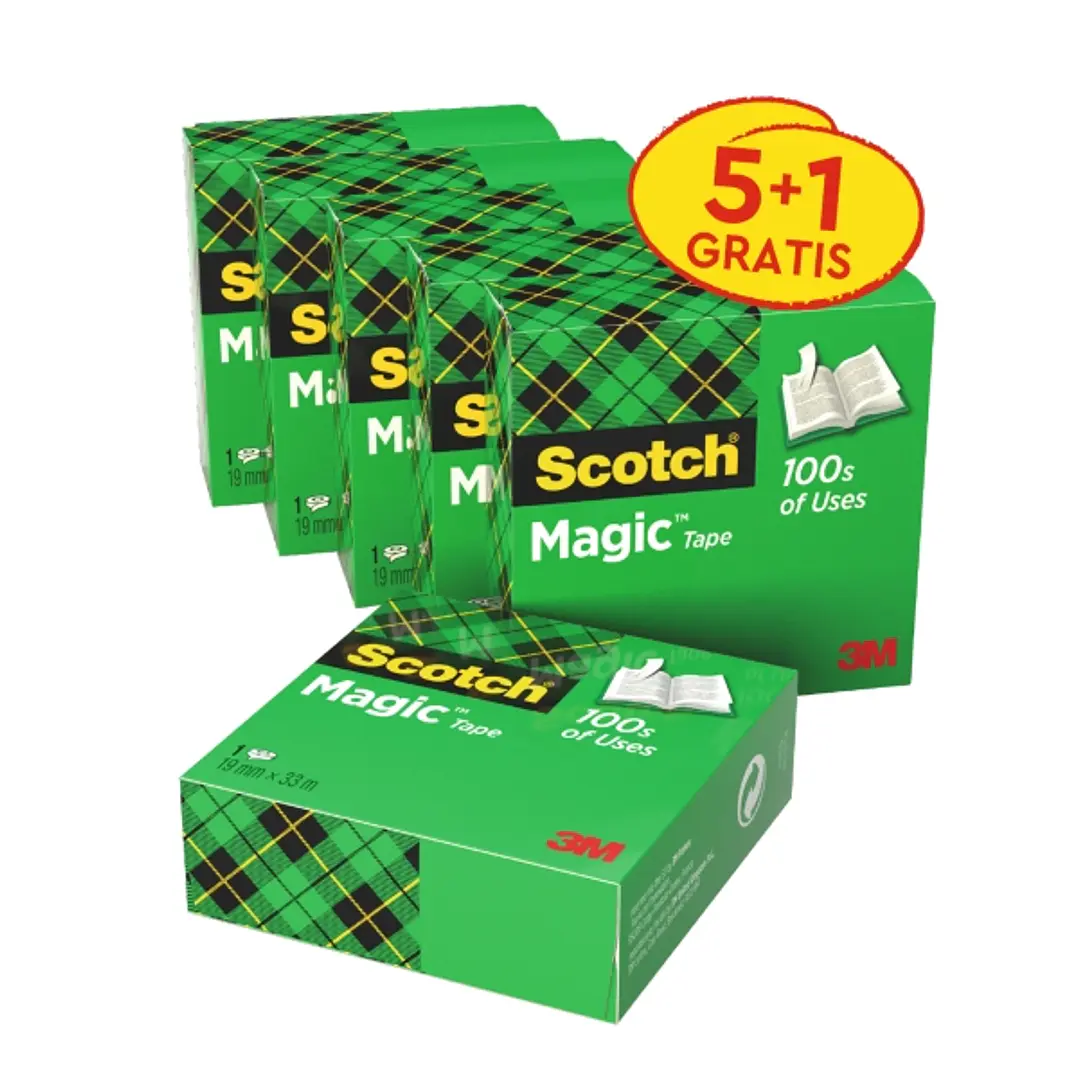 Scotch Magic Pack de 6 Cintas Adhesivas Invisible - 19mm x 33m - Promocion 5 + 1 Gratis - Color Transparente 1