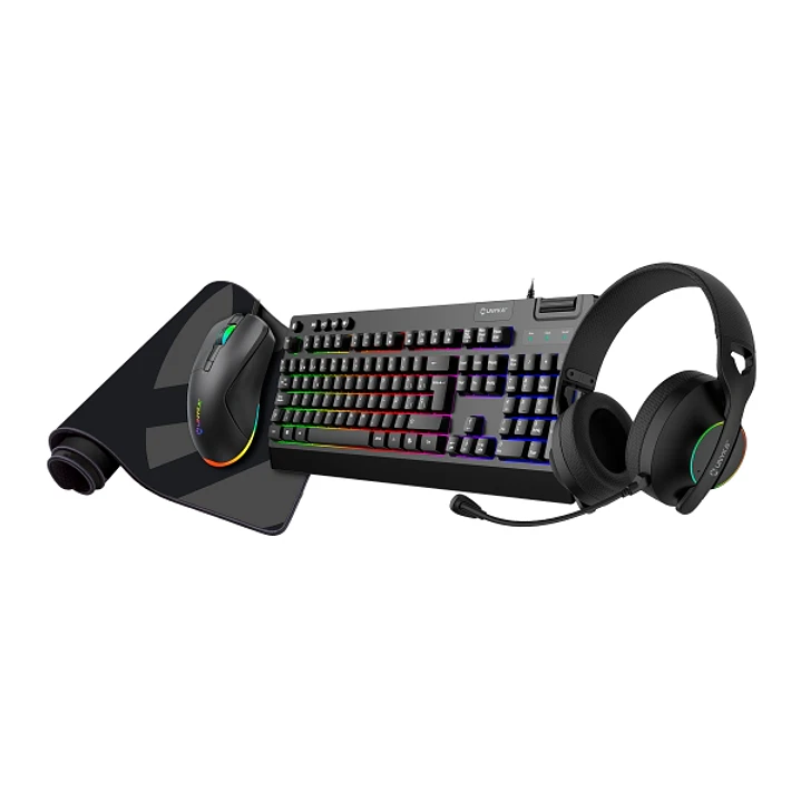 Unykach Pack Gaming NOVA 4in1 USB Teclado Multimedia + Raton 7200dpi + Auriculares con Microfono + Alfombrilla XL - Teclado Portugués - Color Negro 1