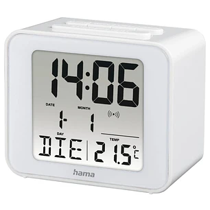 Hama Cube Radio Reloj Despertador - Termometro - Pantalla Digital - Funcion de Repeticion de Alarma - Zona Horaria Ajustable - 7x4x6cm - Color Blanco