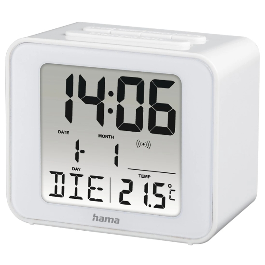 Hama Cube Radio Reloj Despertador - Termometro - Pantalla Digital - Funcion de Repeticion de Alarma - Zona Horaria Ajustable - 7x4x6cm - Color Blanco 1