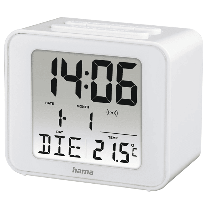 Hama Cube Radio Reloj Despertador - Termometro - Pantalla Digital - Funcion de Repeticion de Alarma - Zona Horaria Ajustable - 7x4x6cm - Color Blanco 1