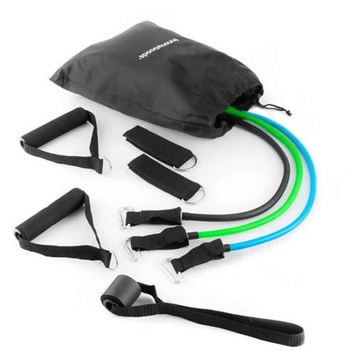 Innovagoods Tribainer Set de 3 Bandas de Resistencia con Accesorios - Resistencia Ajustable - Guia de Ejercicios - Portatil - Mangos de Espuma - Mosqu 1