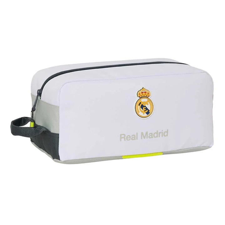 Safta Real Madrid Zapatillero de 9L - Asa de Mano - Cierre de Cremallera - 34x15x18cm - Color Blanco y Negro 1
