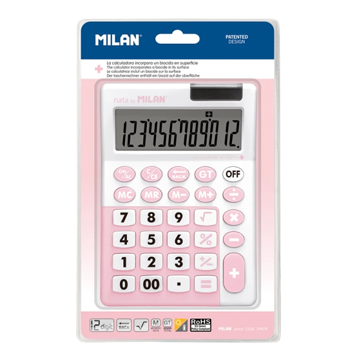 Milan Edicion + Calculadora - 12 Digitos - Superficie Antibacteriana - Blister - Color Rosa 1