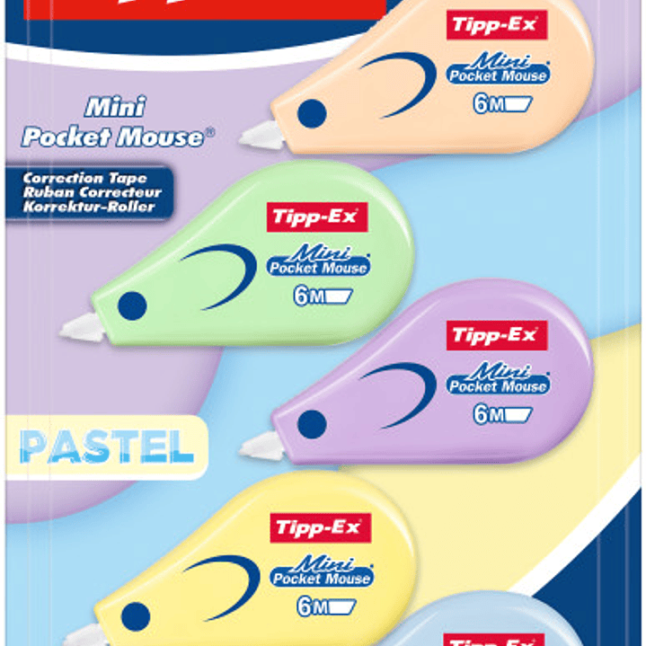 Tipp-Ex Mini Pocket Mouse Pastel Pack con 5 Cintas Correctoras 5mm x 6m - Resistente - Escritura Instantanea 1