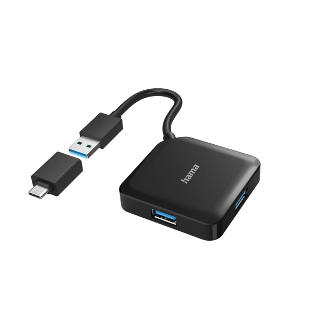 Hama Essential Hub USB 3.2 - Cable USB-A Integrado de 15cm - Adapatador USB-C - 4x USB-A - Color Negro 1