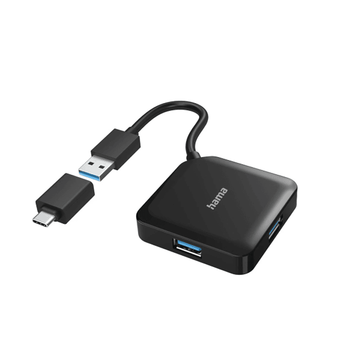 Hama Essential Hub USB 3.2 - Cable USB-A Integrado de 15cm - Adapatador USB-C - 4x USB-A - Color Negro 1