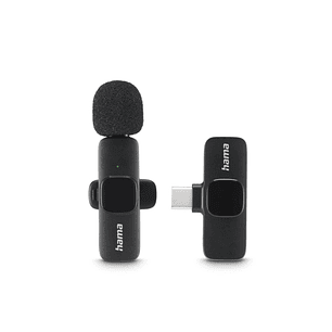 Hama Microfono de Solapa Inalambrico - 2200 Ohm - USB-C - Sujeccion con Clip - Color Negro