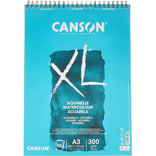 Canson XL Aquarelle Album Espiral Microperforado de 30 Hojas A3 - Grano Fino - 29.7x42cm - 300g - Color Blanco