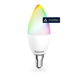 Hama Bombilla LED E14 Inteligente - Potencia 4.9W - RGBW - WiFi - Compatible con Asistente de Voz - Control con App - Forma de Vela - IP20 - Color Bla