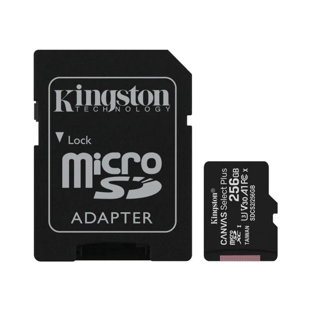 Kingston Tarjeta Micro SDXC 256GB Clase 10 100MB/s Canvas Select Plus + Adaptador SD 1