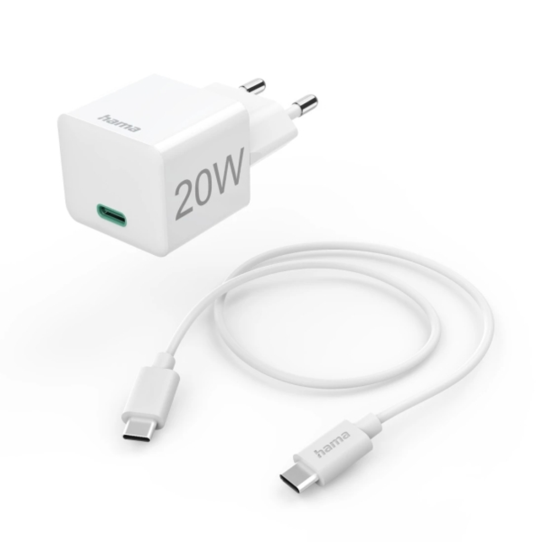 Hama Cargador de Pared - Potencia 20W - USB-C - Cable 1m - Power Delivery - Qualcomm - Color Blanco 1