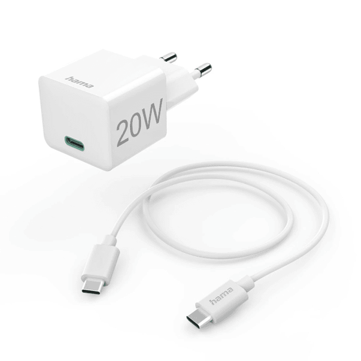 Hama Cargador de Pared - Potencia 20W - USB-C - Cable 1m - Power Delivery - Qualcomm - Color Blanco 1