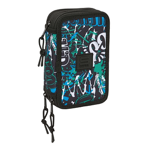 Safta Graffiti Go Plumier de 3 Pisos - 37 Piezas - 1.3L - Goma - Lapiz - Boligrafos - Sacapuntas - Reglas - 16 Colores - 14 Rotuladores - 125x55x195mm