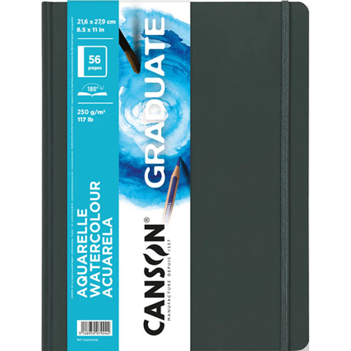 Canson Graduate Acuarela Cuaderno con 28 Hojas - 21.6x27.9cm - 250g - Grano Fino - Color Blanco 1