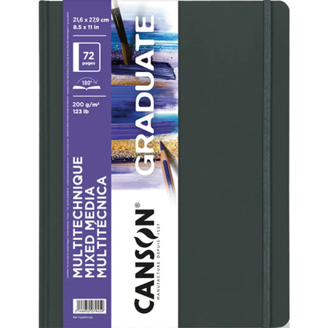 Canson Graduate Mix Media Cuaderno - 36 Hojas de 21.6x27.9cm - 200g - Grano Fino - Color Blanco 1