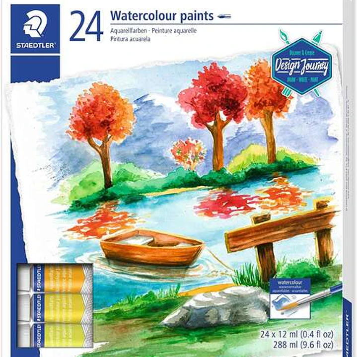 Staedtler Pack de 24 Tubos de Acuarela 12ml - Colores Brillantes  - Usar en Papel Acuarela o Cartulina - Colores Surtidos 1