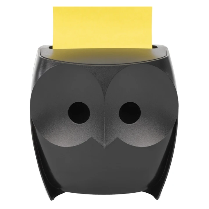 Post-It Super Sticky Dispensador con 2 Blocs de 45 Z-Notas - Forma de Buho - Forma - Color Negro 1