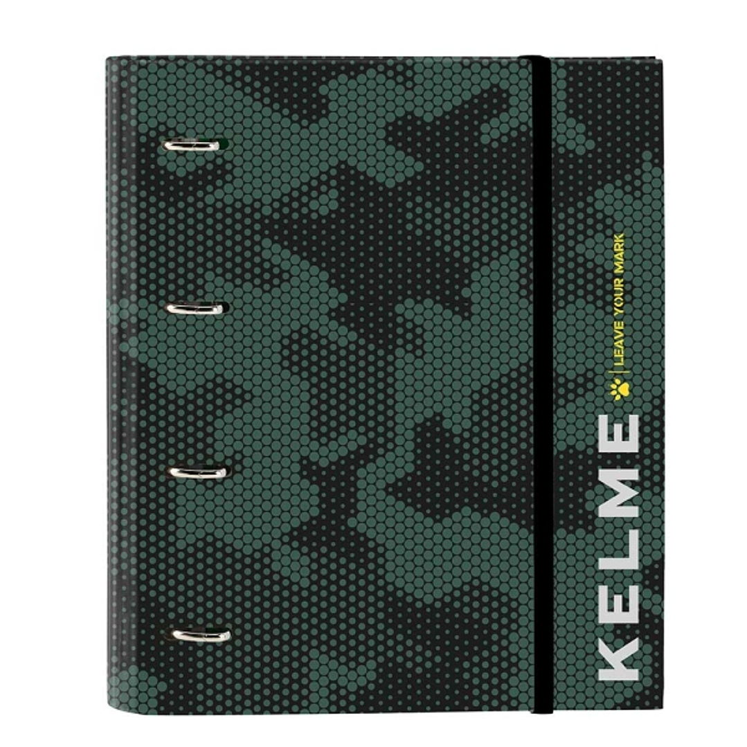 Safta Kelme Camo Carpeta con 4 Anillas 35mm - Tapas Duras Forradas - Recambio 100 Hojas - Cuadriculas 5x5mm - Cierre Elastico - Separadores Internos - 1