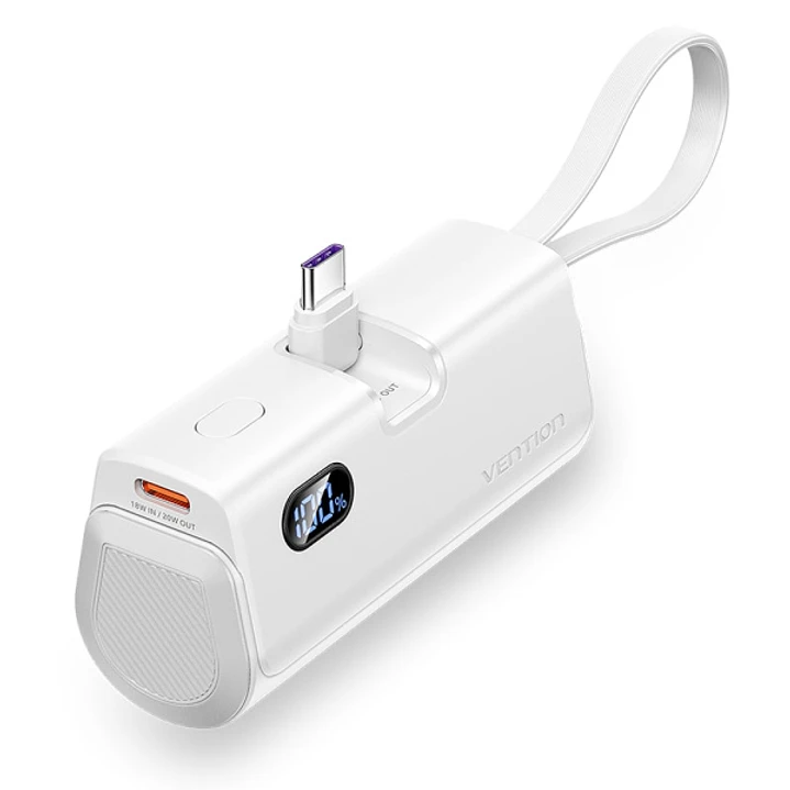 Vention PowerBank 4800mAh - USB-C - Carga Rapida 22.5W - Conector Plegable - Color Blanco 1