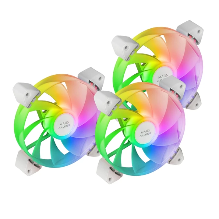 Mars Gaming MF-3AR Pack de 3 Ventiladores de 120mm FDB - Iluminacion ARGB 360º - Aspas Invertidas - Silencioso 14dB - Color Blanco 1