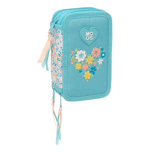 Safta Moos Fiori Plumier de 3 Pisos - 37 Piezas - 1.3L - Goma - Lapiz - Boligrafos - Sacapuntas - Reglas - 16 Colores - 14 Rotuladores - 125x55x195mm 