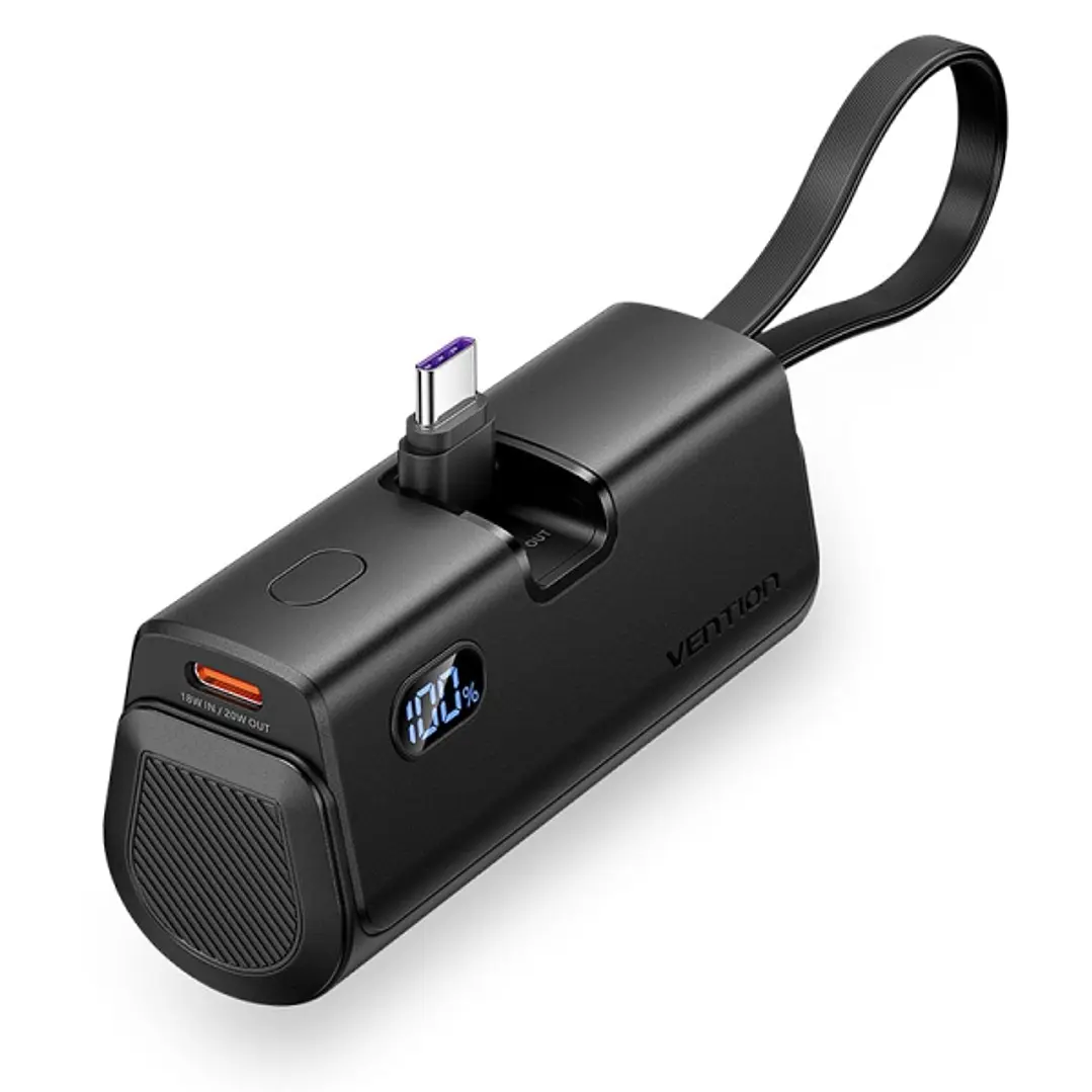 Vention PowerBank 4800mAh - USB-C - Carga Rapida 22.5W - Conector Plegable - Color Negro 1