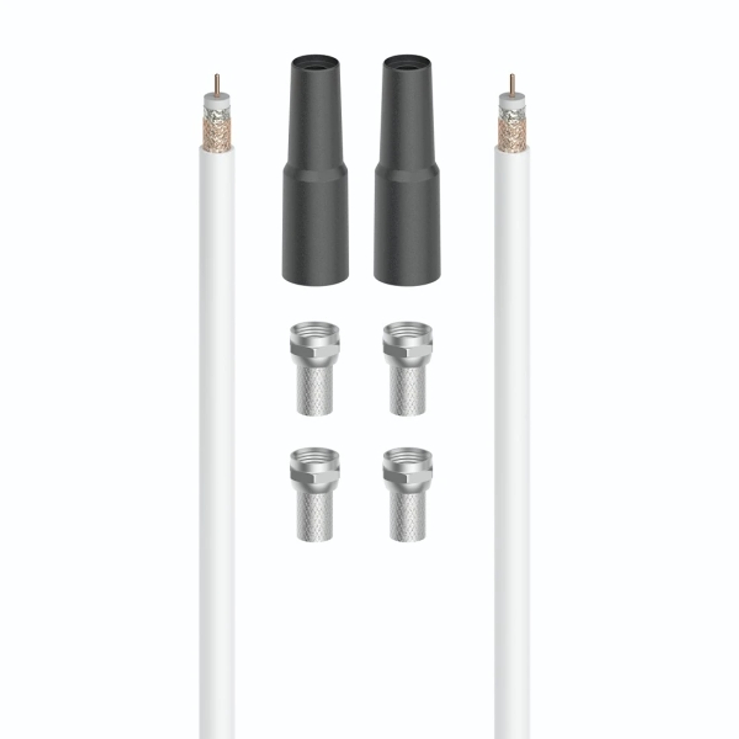 Hama Essential Set de Conexion Satelital con 7 Piezas - Cable Coaxial de 20m - Conector F x4 - 2 Fundas de Proteccion Climatica - Apantallamiento 100d 1