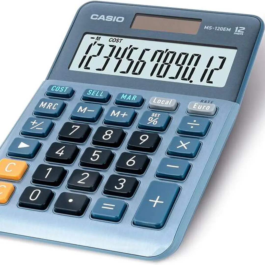 Casio MS-120EM Calculadora de Sobremesa Pequeña - Pantalla LCD de 12 Digitos - Alimentacion Solar y Pilas - Color Azul 1