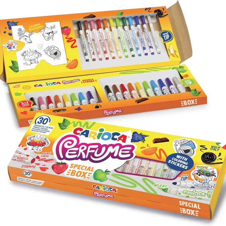 Carioca Perfume Pack de 30 Rotuladores Perfumados - 12 Punta Media, 10 Punta Maxi y 8 Punta Maxi y Punta con Sellos - Ideales para Dibujar y Colorear  1
