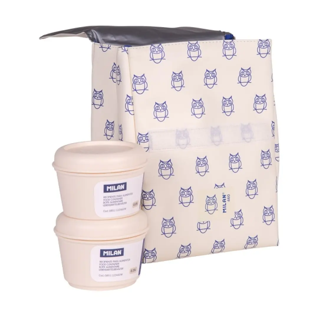 Milan Coleccion 460 Bolsa Isotermica Porta Alimentos 3,5L - Incluye 2 Recipientes para Alimentos de 0,25L - Interior Aislante Termico - Color Beige/Az 1