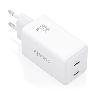 Aisens Cargador GaN 65W - 2xUSB-C PD3.0 QC4.0 - Tecnologia AI - Color Blanco