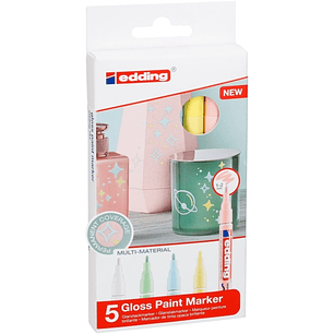 Edding 751 Pack de 5 Rotuladores Permanentes - Punta Redonda - Trazo entre 1 y 2 mm. - Tinta Opaca - Secado Rapido - Colores Surtidos Pastel